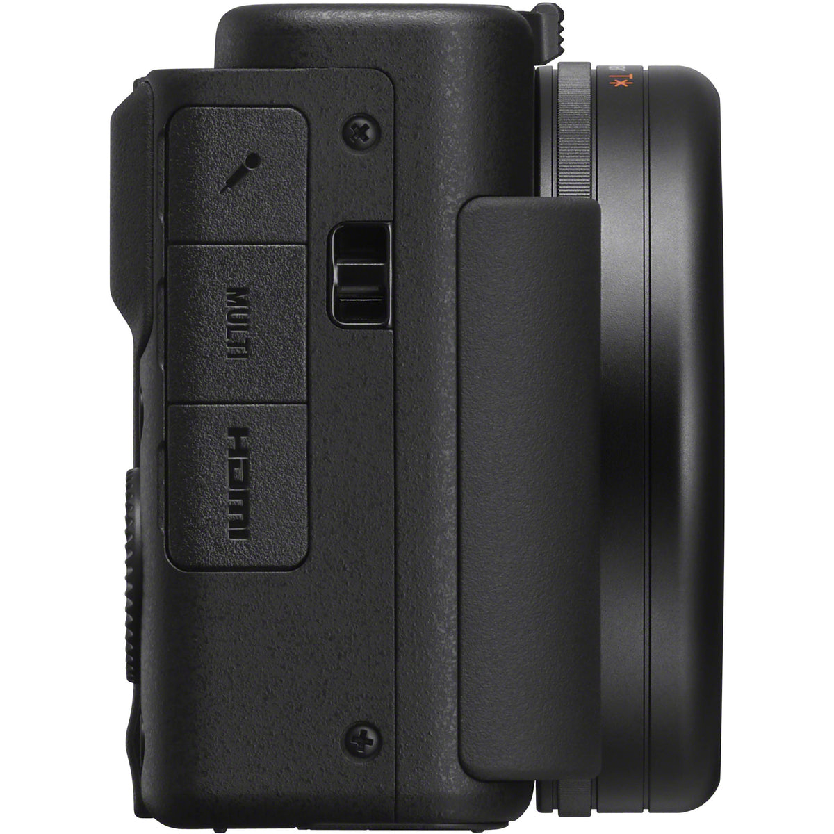 Sony ZV-1 video camera with compact design, lens, and recording controls, ideal for vlogging and high-quality video recording.