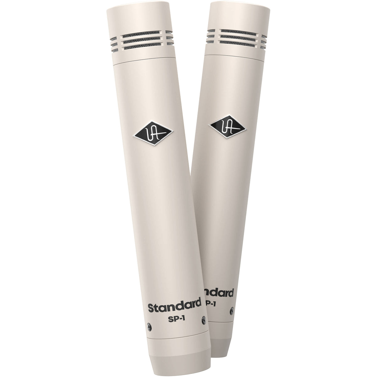 Universal Audio SP-1 condenser microphone with metal body and adjustable stand mount, ideal for studio recording.