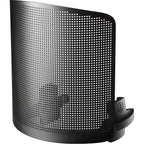 Audio Technica microphone pop filter (AT8175) attached to a microphone, designed to reduce plosive sounds during vocal recording.