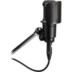 Audio Technica AT8175 microphone pop filter attached to a microphone for reducing plosive sounds during recording session.
