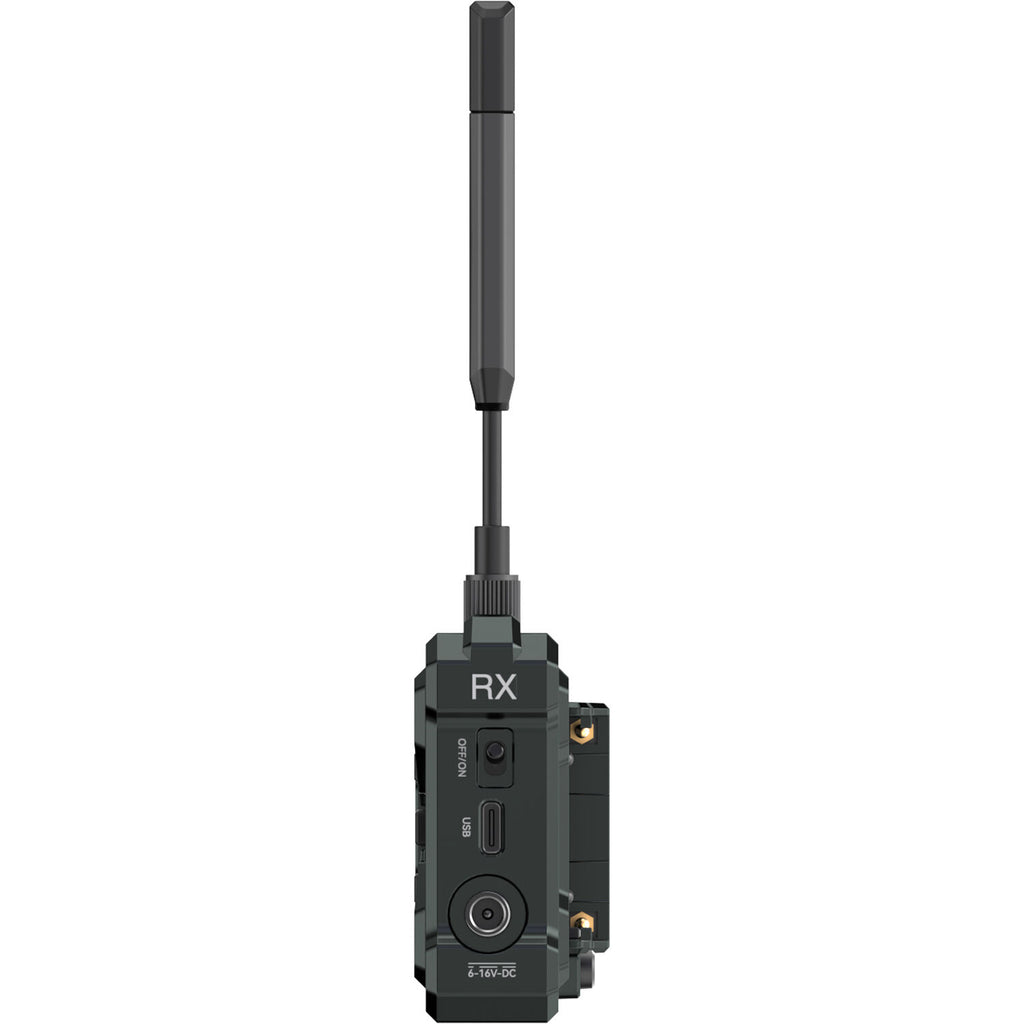 Hollyland Pyro S wireless video receiver connected to a monitor, part of the Hollyland wireless video system for professional filming.