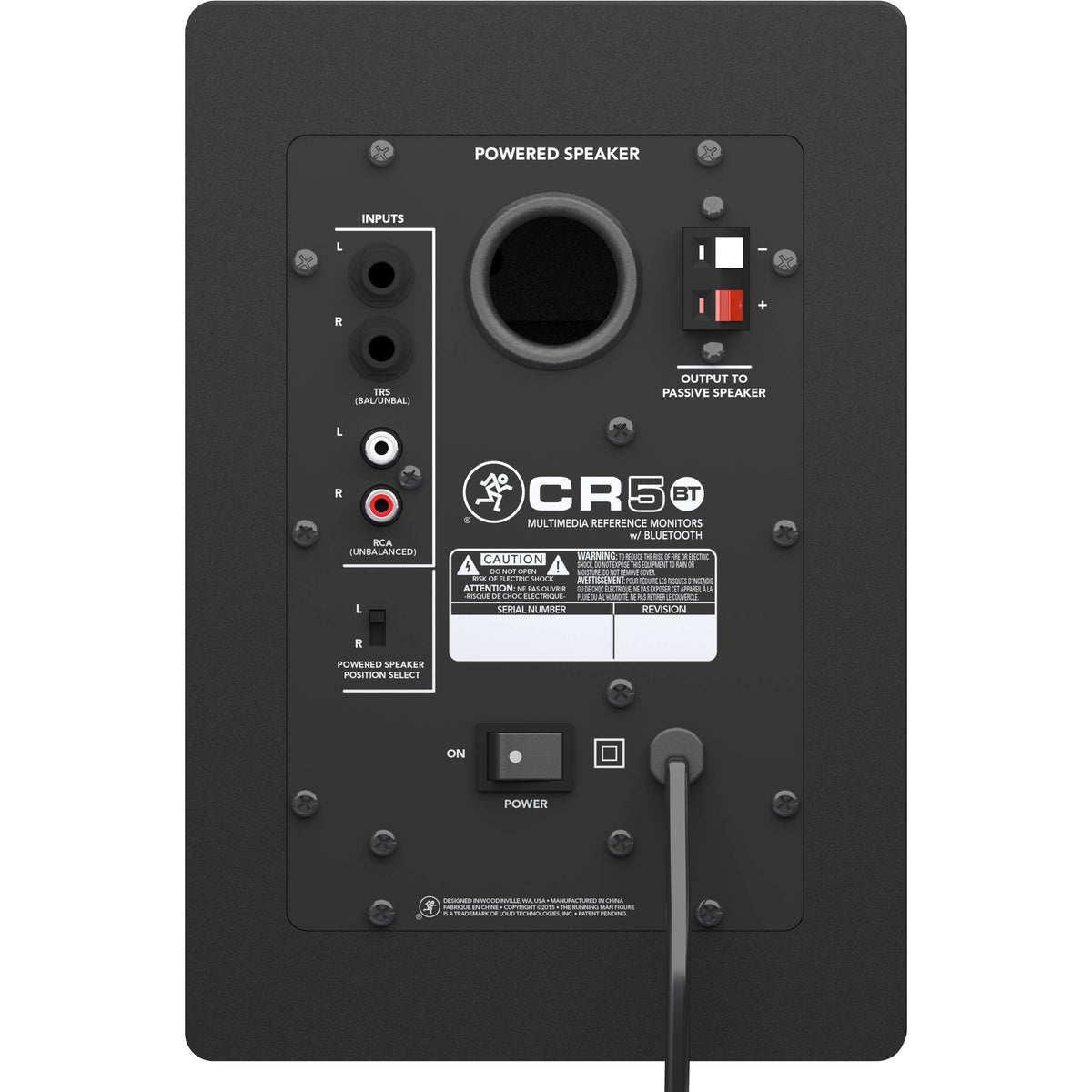 Mackie CR5BT desktop speakers with black finish and control knobs on the front, designed for high-quality audio.