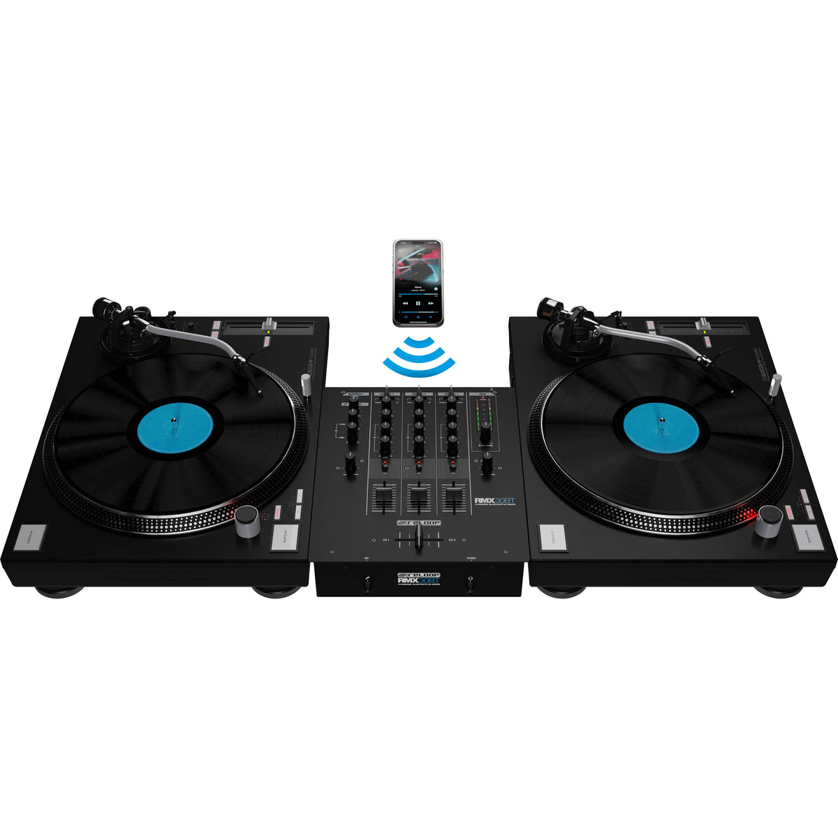Reloop RMX-30 BT DJ mixer with dual channels, Bluetooth connectivity, and professional controls for seamless DJ performances.