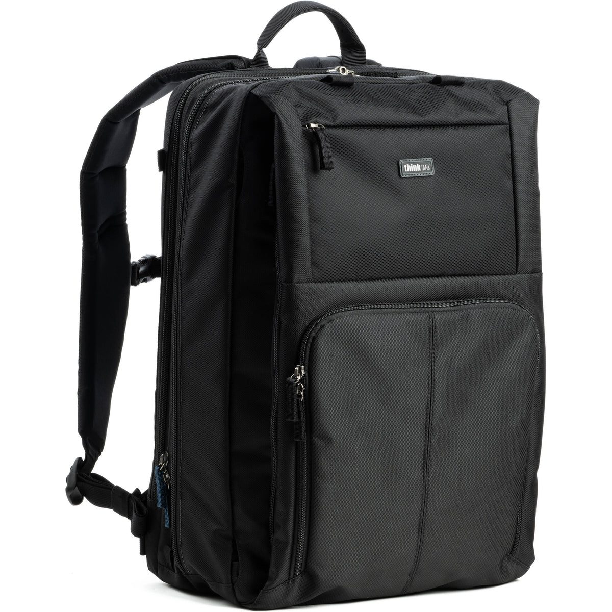 Think Tank Shape Shifter video equipment bag with adjustable compartments and padded interior for camera gear storage.