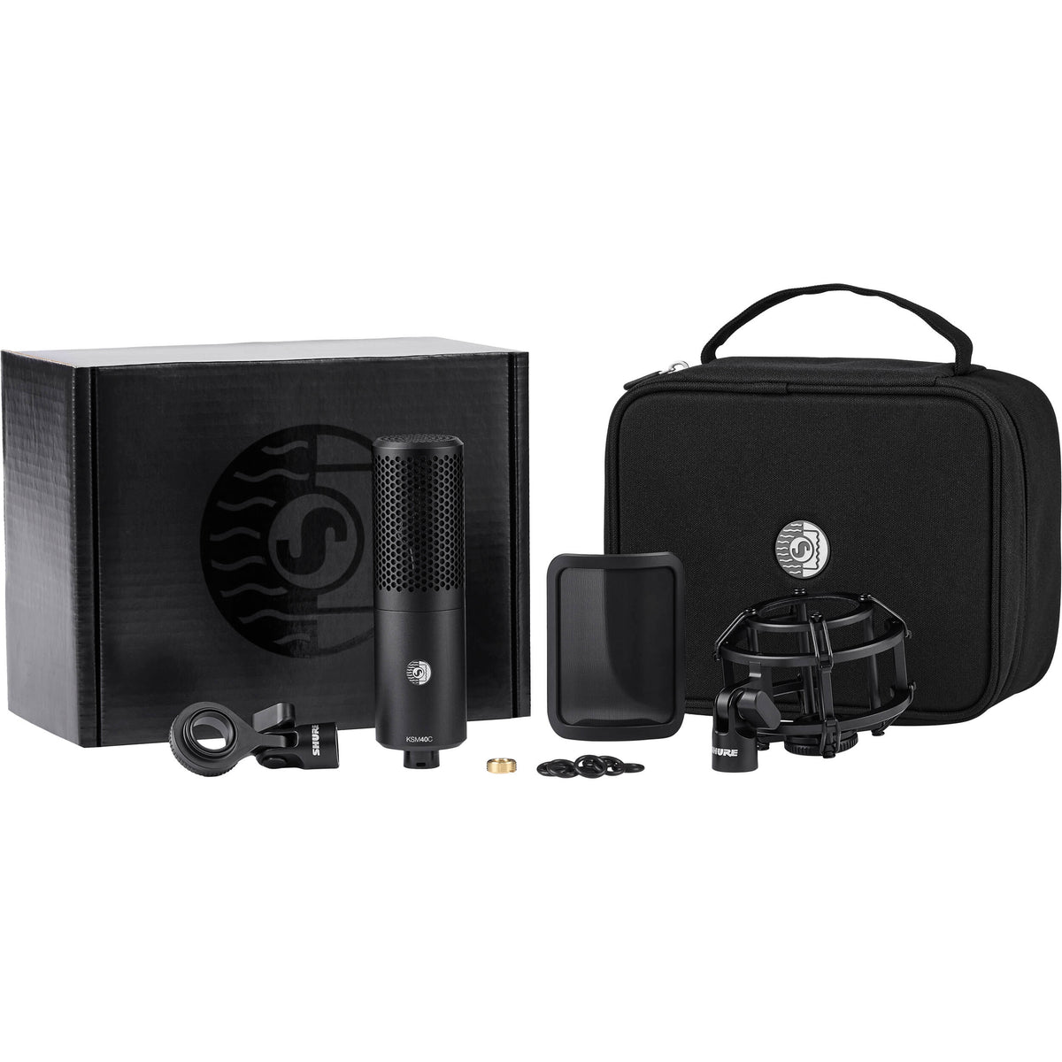 Shure KSM40C condenser microphone with professional audio quality, featuring a sleek black design and rugged build.