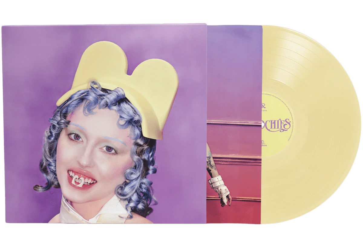 Yellow vinyl LP of Ashnikko's Smoochies album, featuring colorful artwork, by Warner Music Group, for rock, indie, and pop music fans.