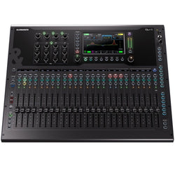 Allen & Heath Qu-6 digital mixer with control knobs, touchscreen display, and input/output ports on top panel.