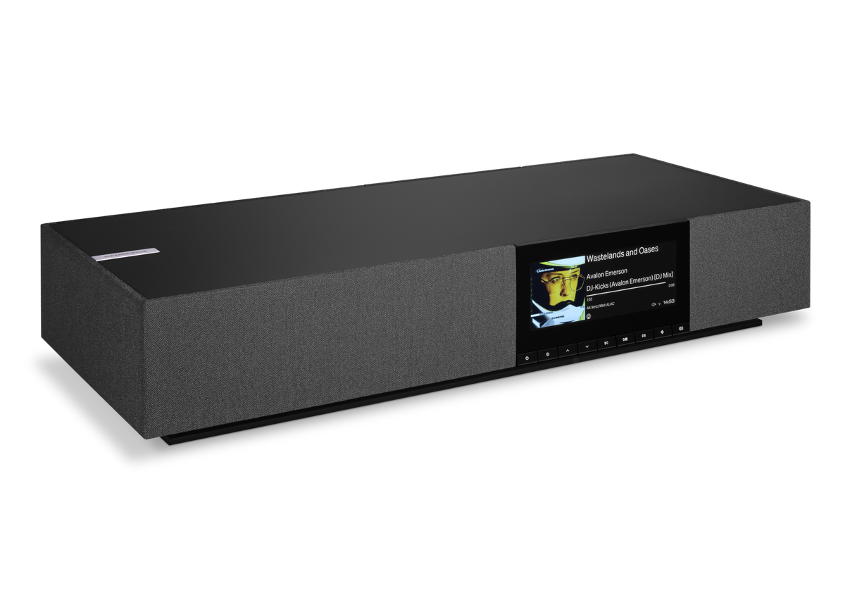 Cambridge Audio Evo One wireless speaker, matte black, angled view