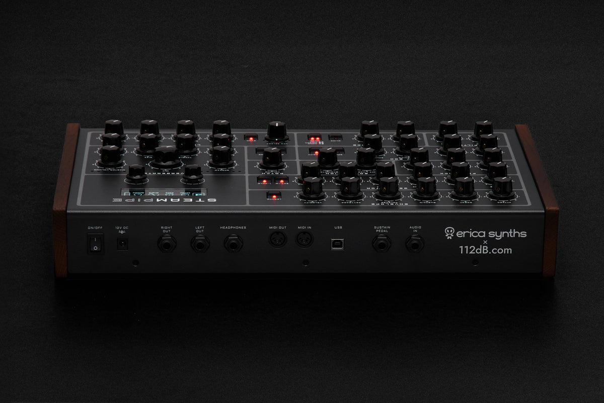 Erica Synths Steampipe desktop synthesizer, top view.