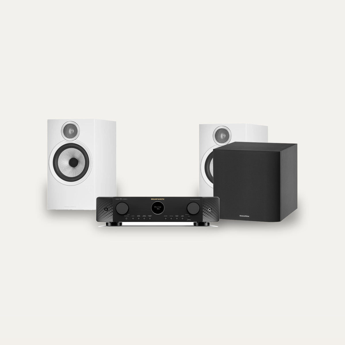 Marantz CINEMA 70s Series 2 + Bowers & Wilkins 606 S3 + ASW608 2.1 Cinema Set – Receiver Finish Black, Speaker Finish White