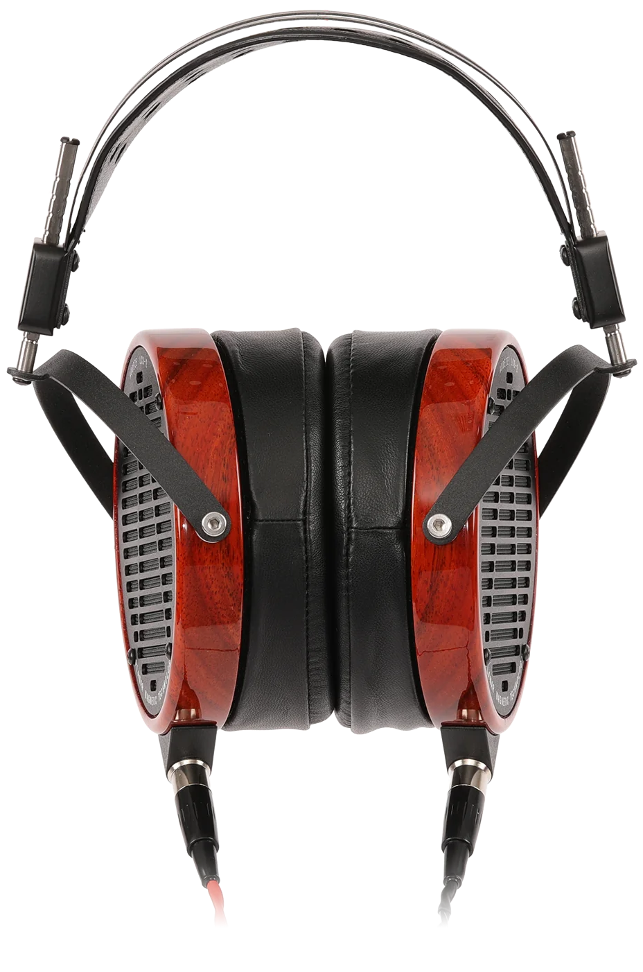 Audeze LCD-2 leather-free wired headphones shown from the front with large ear cups and sleek black design.