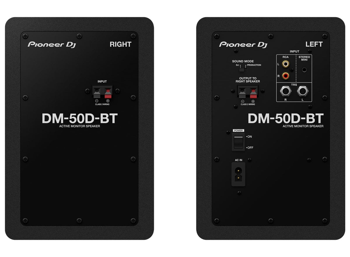 Pioneer DJ DM-50D-BT desktop monitors, rear panel and connections