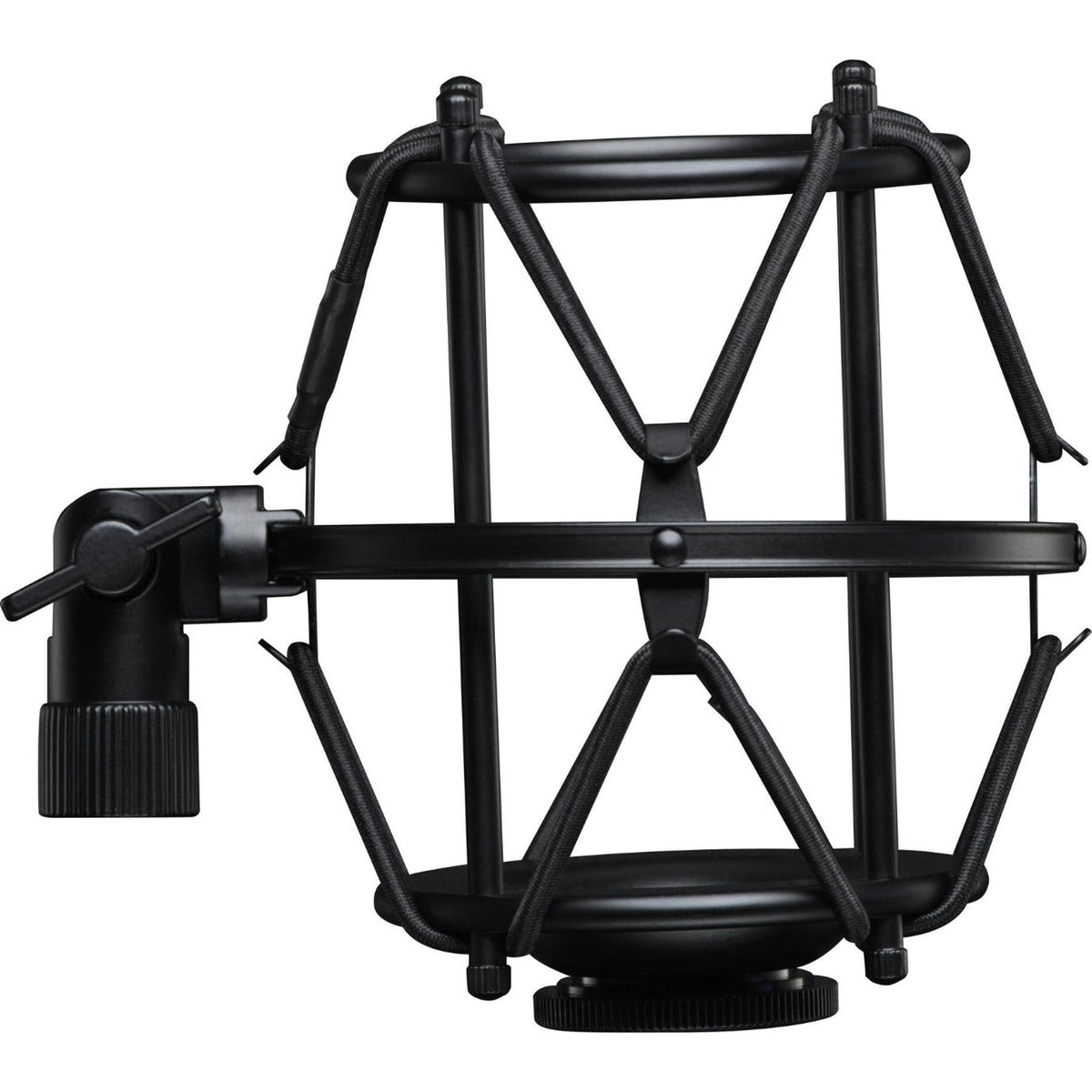 Presonus SHK-1 microphone shock mount holding a studio condenser microphone, designed to reduce vibrations and noise.