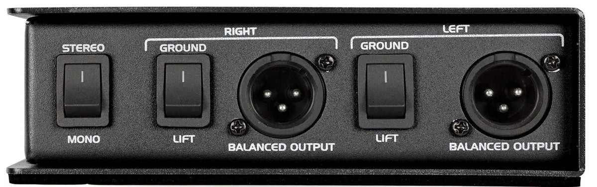 Samson MD2 Pro DI box with multiple input and output ports for professional audio connections and sound mixing.