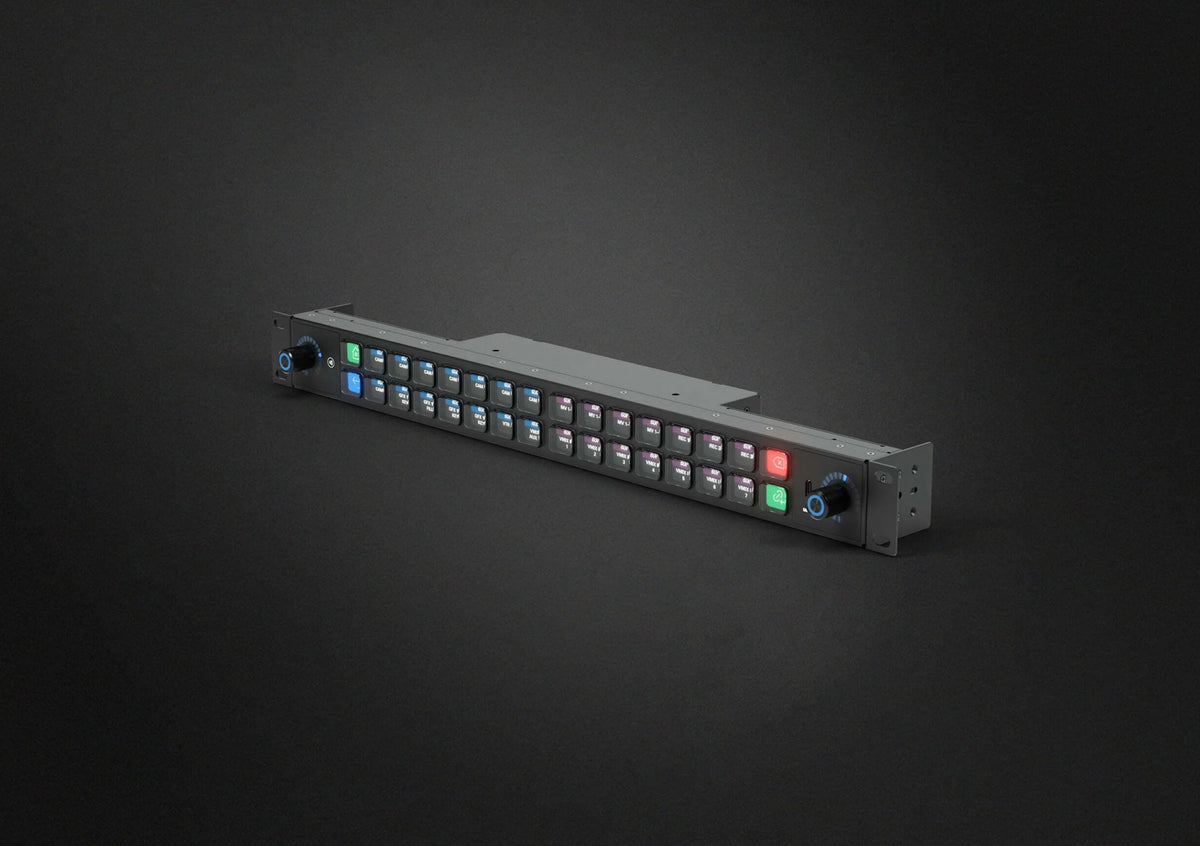 Elgato Stream Deck Studio video edit controller with customizable buttons and professional setup on a desktop.